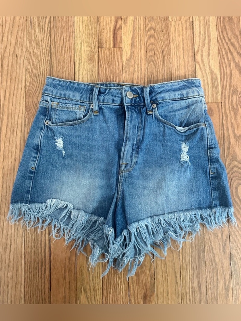 Good American Denim Shorts Frayed Distressed High Waist